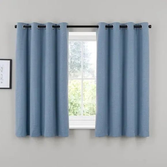 Blackout Eyelet Curtains - Ashley Blue, Polyester