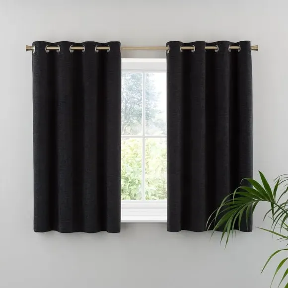 Blackout Eyelet Curtains - Black, Chenille