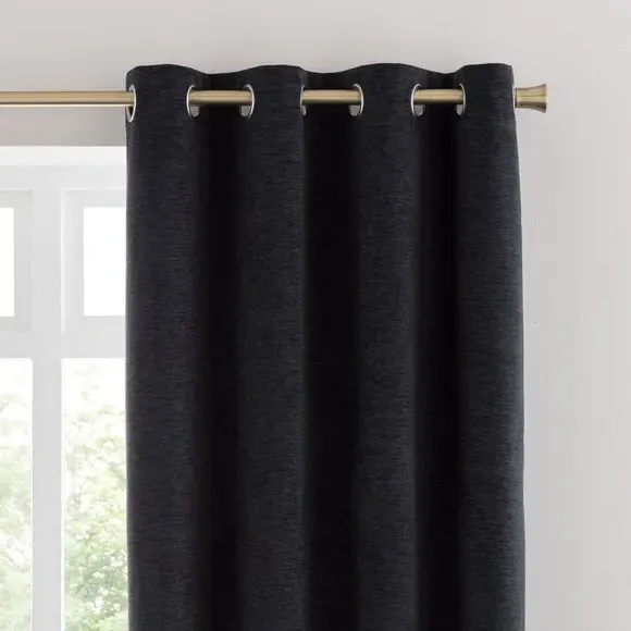 Blackout Eyelet Curtains - Black, Chenille image