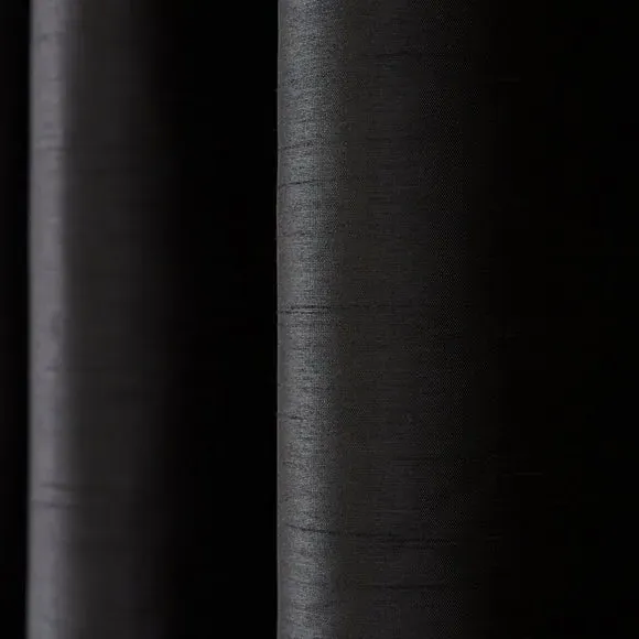 Blackout Eyelet Curtains - Black, Faux Silk