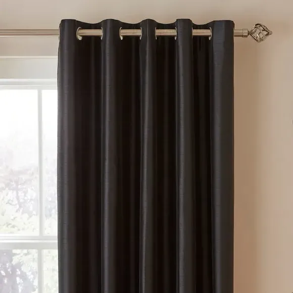 Blackout Eyelet Curtains - Black, Faux Silk image