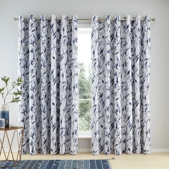 Blackout Eyelet Curtains - Blue, Polycotton