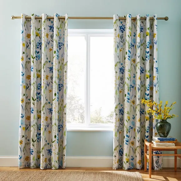 Blackout Eyelet Curtains - Blue, Polycotton