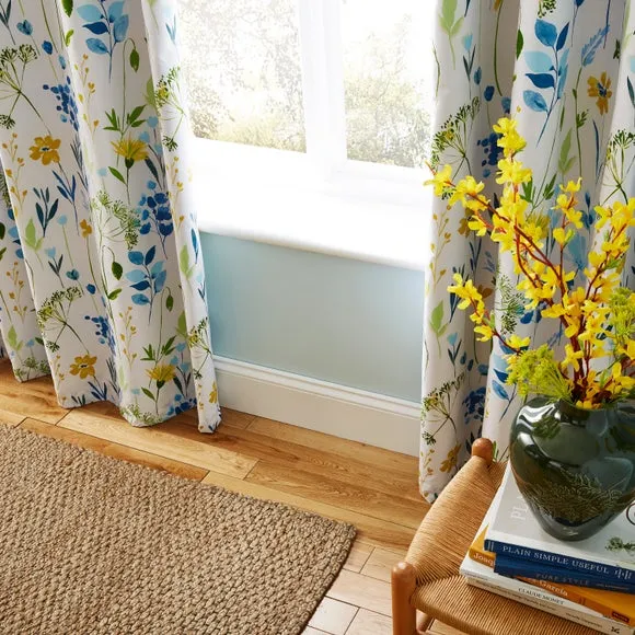 Blackout Eyelet Curtains - Blue, Polycotton
