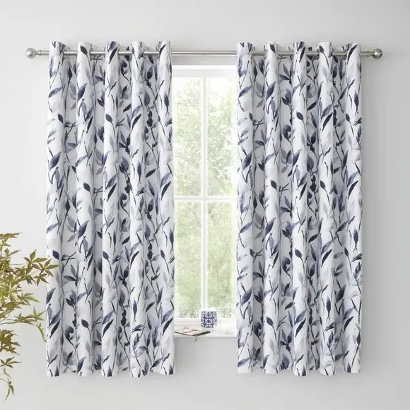 Blackout Eyelet Curtains - Blue, Polycotton