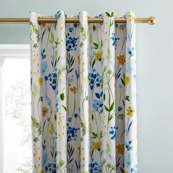 Blackout Eyelet Curtains - Blue, Polycotton