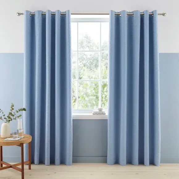 Blackout Eyelet Curtains - Blue, Polyester