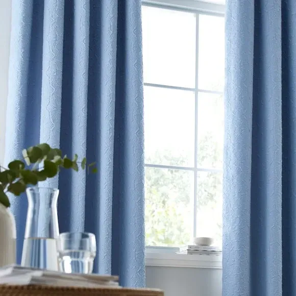 Blackout Eyelet Curtains - Blue, Polyester