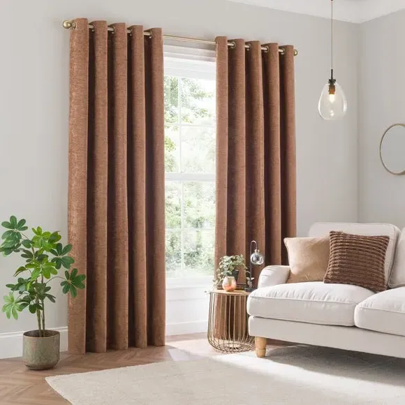 Blackout Eyelet Curtains - Bronze, Chenille
