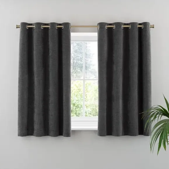 Blackout Eyelet Curtains - Charcoal, Chenille