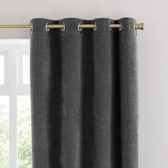 Blackout Eyelet Curtains - Charcoal, Chenille