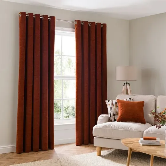 Blackout Eyelet Curtains - Chestnut, Polyester