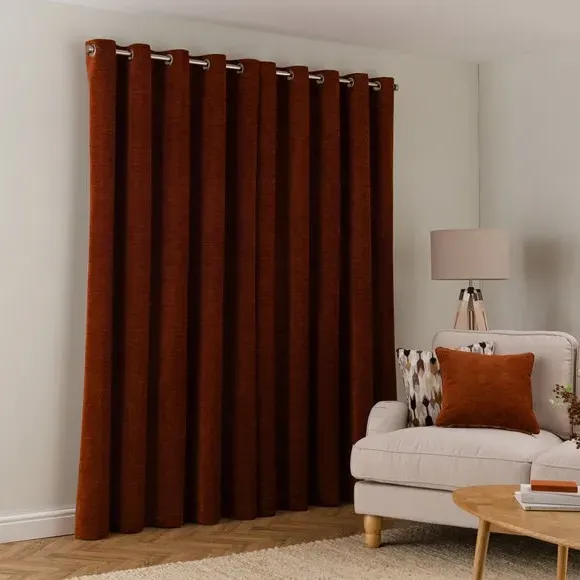 Blackout Eyelet Curtains - Chestnut, Polyester