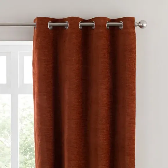 Blackout Eyelet Curtains - Chestnut, Polyester image