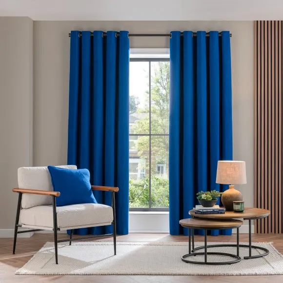 Blackout Eyelet Curtains - Classic Blue, Brushed Fabric