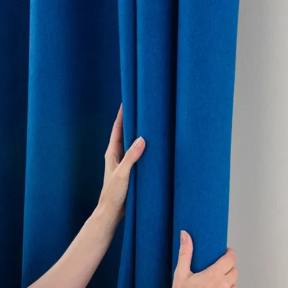 Blackout Eyelet Curtains - Classic Blue, Brushed Fabric