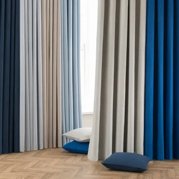 Blackout Eyelet Curtains - Classic Blue, Brushed Fabric