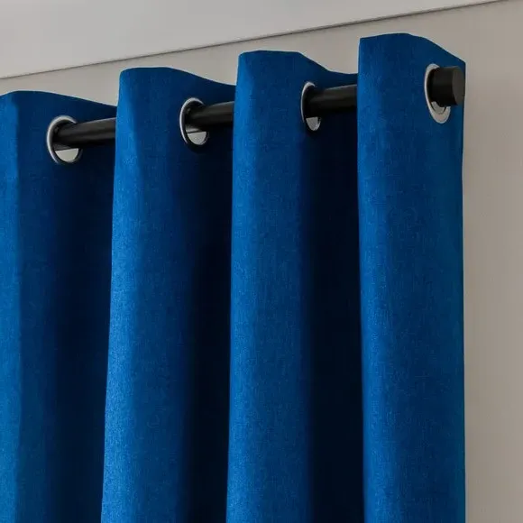 Blackout Eyelet Curtains - Classic Blue, Brushed Fabric