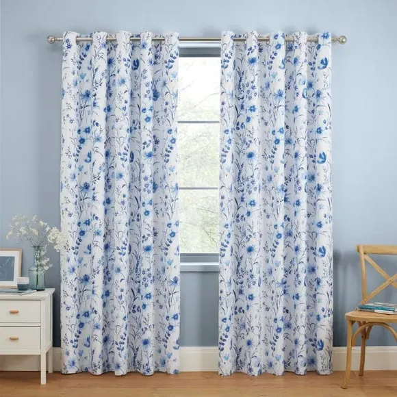 Blackout Eyelet Curtains Ditsy Print - Blue