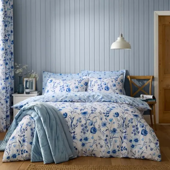 Blackout Eyelet Curtains Ditsy Print - Blue