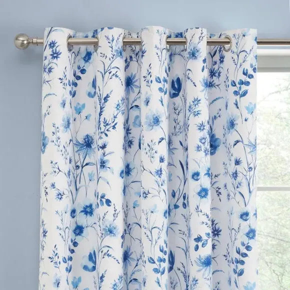 Blackout Eyelet Curtains Ditsy Print - Blue image