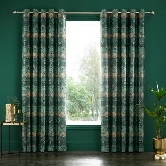 Blackout Eyelet Curtains - Emerald, Polyester