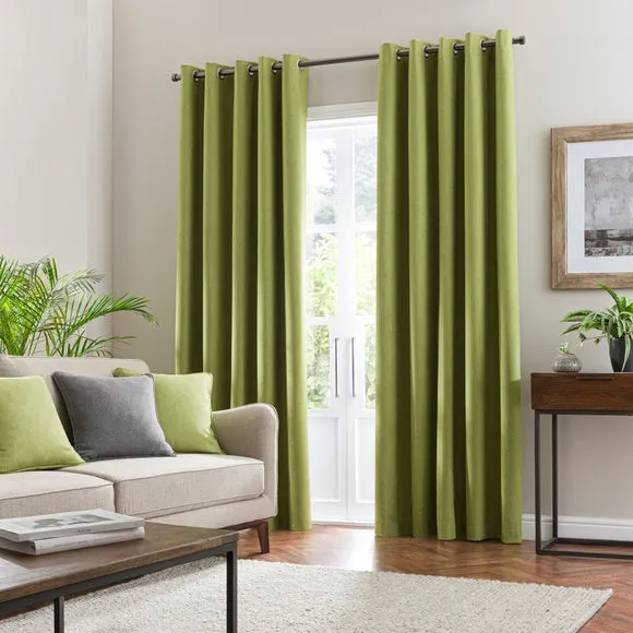 Blackout Eyelet Curtains - Fern, Brushed Fabric