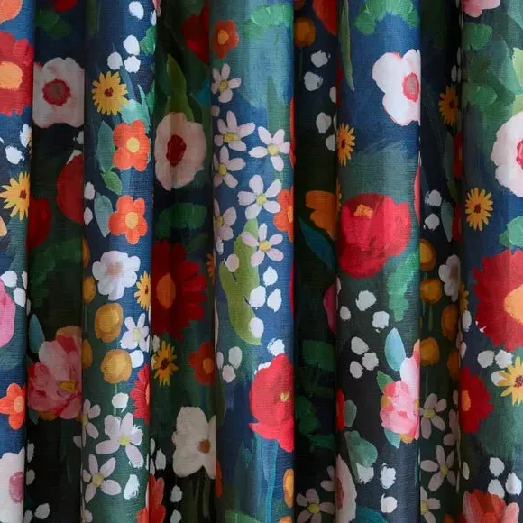 Blackout Eyelet Curtains Floral - Navy, Polyester