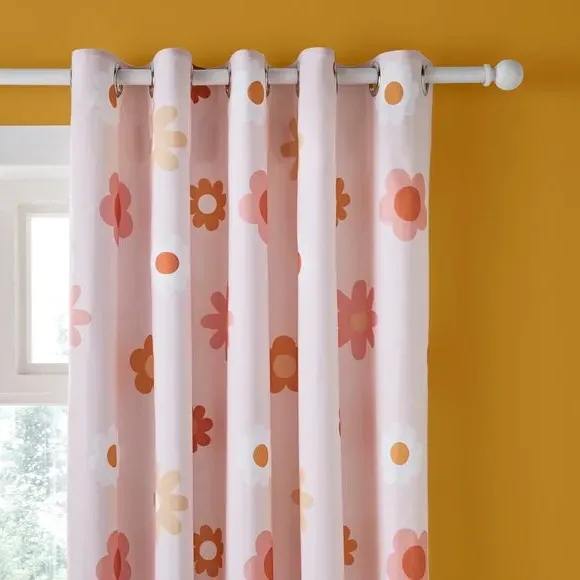 Blackout Eyelet Curtains Floral - Orange, Polycotton