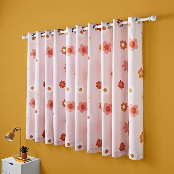 Blackout Eyelet Curtains Floral - Orange, Polycotton