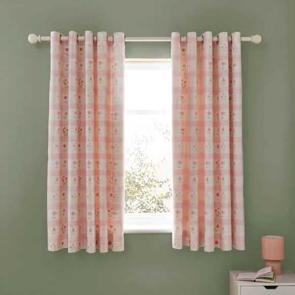 Blackout Eyelet Curtains Floral - Pink, Polycotton image