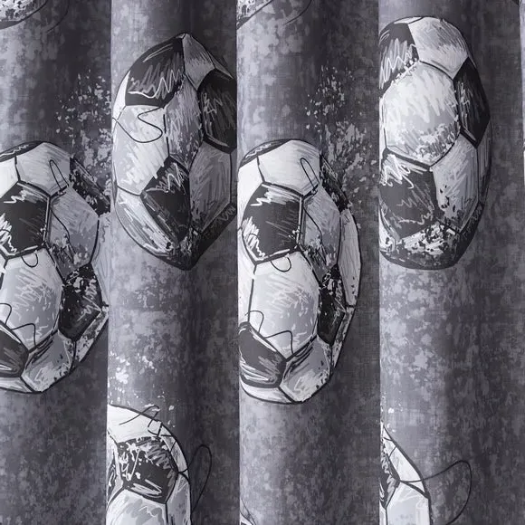 Blackout Eyelet Curtains Football Print - Grey