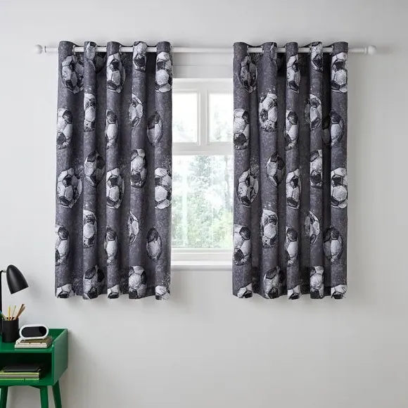 Blackout Eyelet Curtains Football Print - Grey image