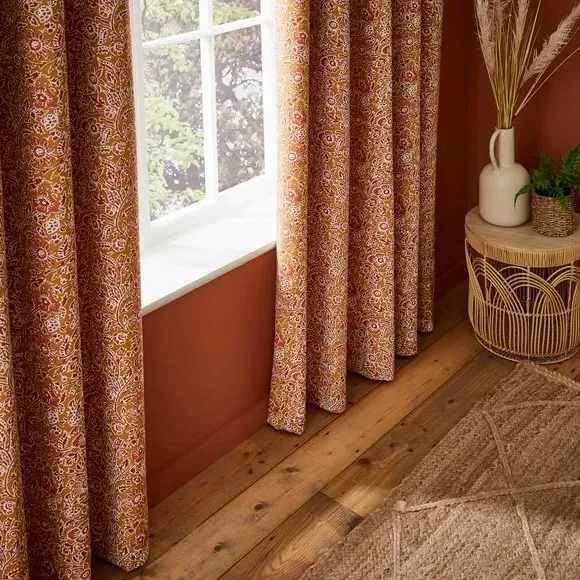 Blackout Eyelet Curtains - Gold, Cotton