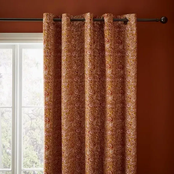 Blackout Eyelet Curtains - Gold, Cotton