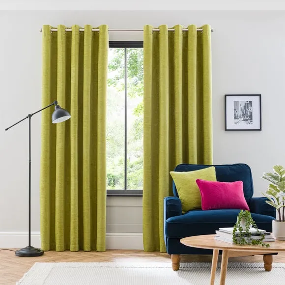 Blackout Eyelet Curtains - Green, Chenille