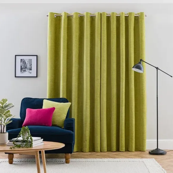 Blackout Eyelet Curtains - Green, Chenille