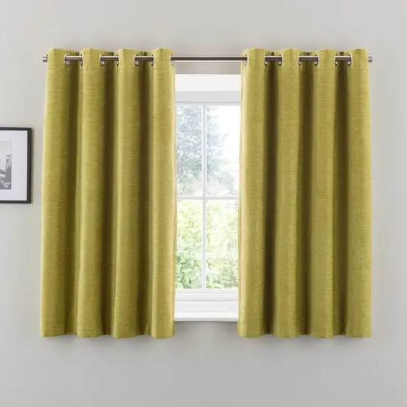 Blackout Eyelet Curtains - Green, Chenille