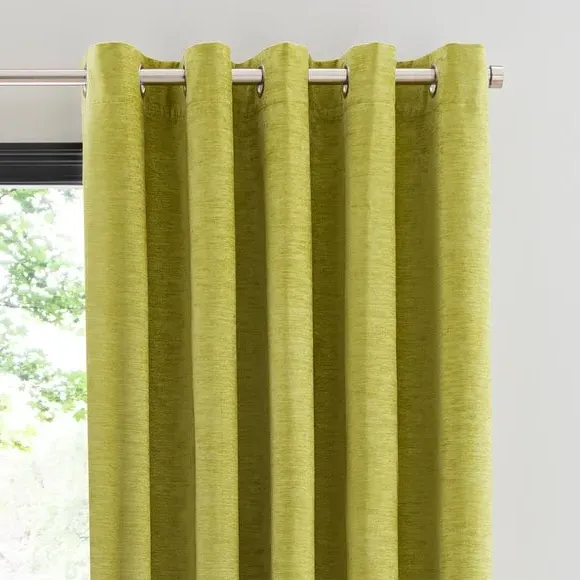 Blackout Eyelet Curtains - Green, Chenille