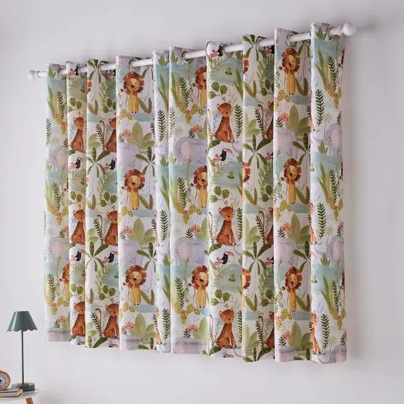Blackout Eyelet Curtains - Green, Cotton
