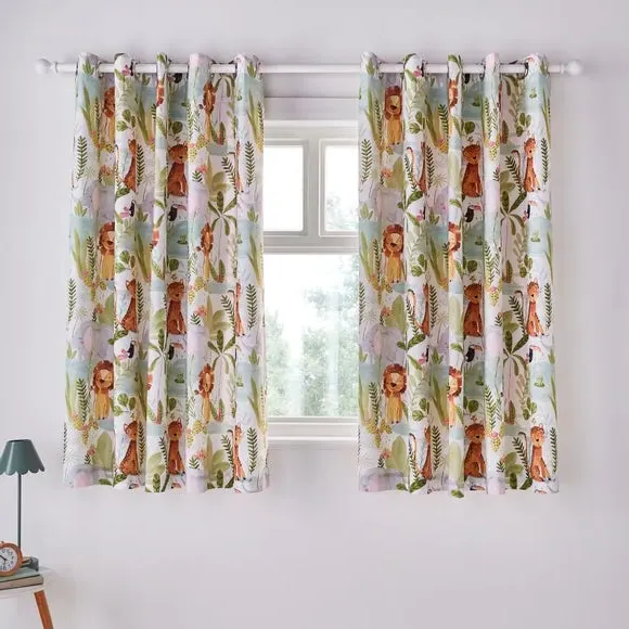 Blackout Eyelet Curtains - Green, Cotton