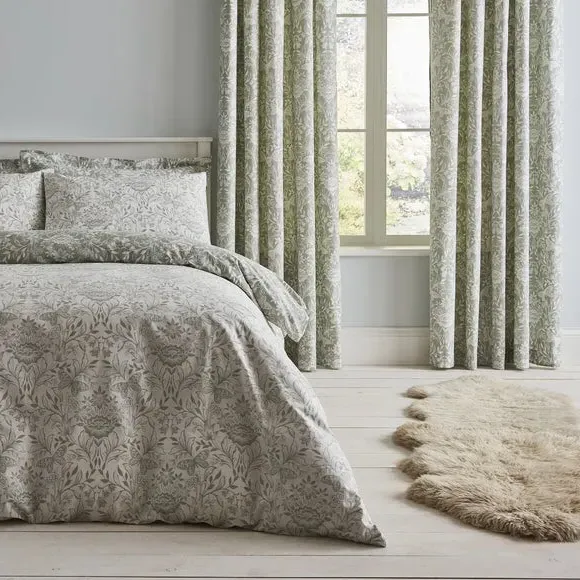 Blackout Eyelet Curtains - Green, Cotton