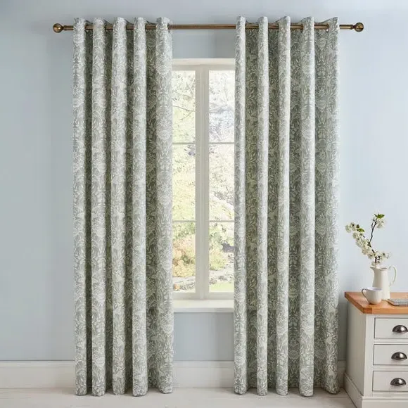 Blackout Eyelet Curtains - Green, Cotton