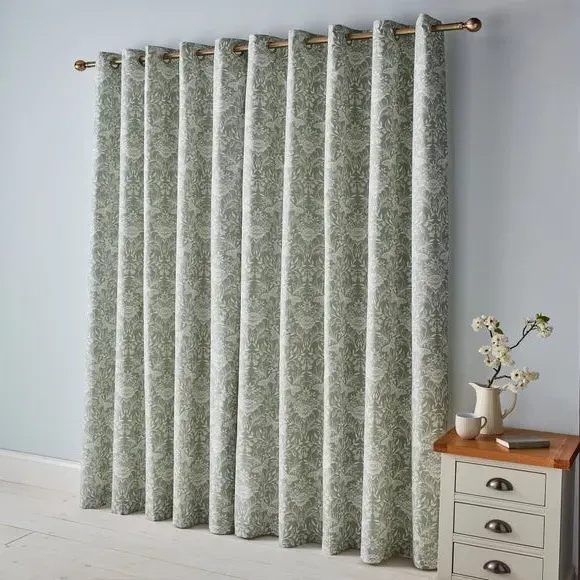 Blackout Eyelet Curtains - Green, Cotton
