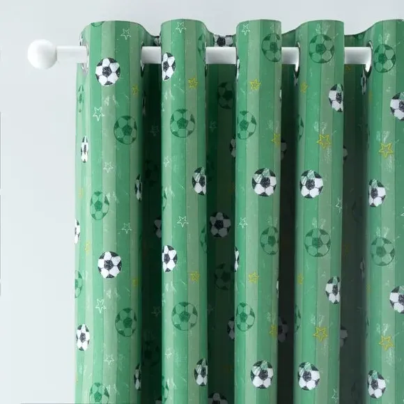 Blackout Eyelet Curtains - Green, Football Design