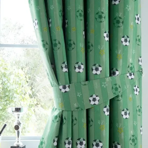Blackout Eyelet Curtains - Green, Football Design