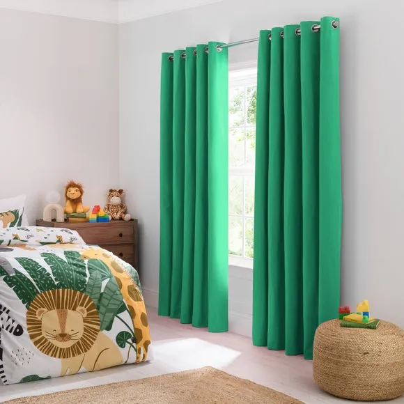 Blackout Eyelet Curtains - Green, Polyester