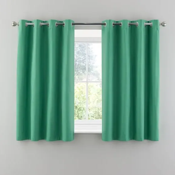 Blackout Eyelet Curtains - Green, Polyester