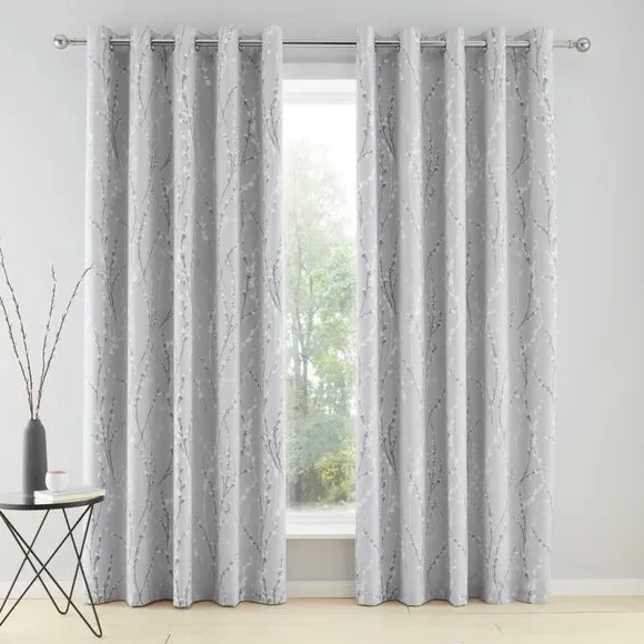 Blackout Eyelet Curtains - Grey, Polycotton