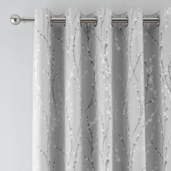 Blackout Eyelet Curtains - Grey, Polycotton